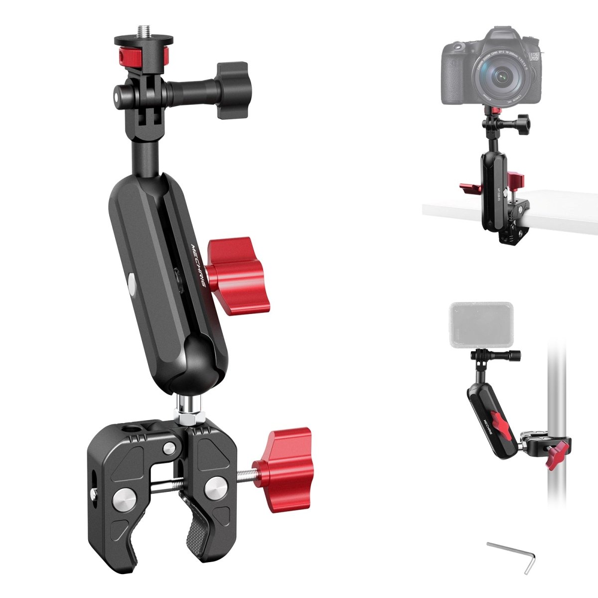 Mechrig Riding Dual Ball Head Super Clamp Mount with GoPro Base & 1/4" Screw - Grip Support Store