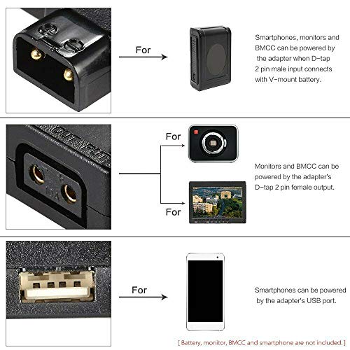 Rolux D-Tap P-Tap to USB Adapter Connector 5V Converter for Anton/Sony V-Mount Camera Battery - Grip Support Store