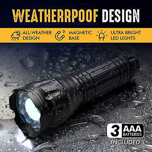 Tactical Flashlight with Red Laser and Magnetic Bottom - Water Resistant - (3 AAA Batteries Included) - Grip Support Store