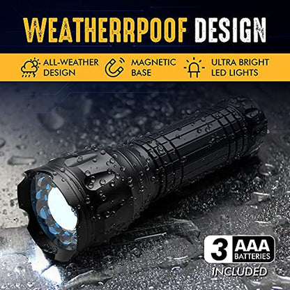 Tactical Flashlight with Red Laser and Magnetic Bottom - Water Resistant - (3 AAA Batteries Included) - Grip Support Store